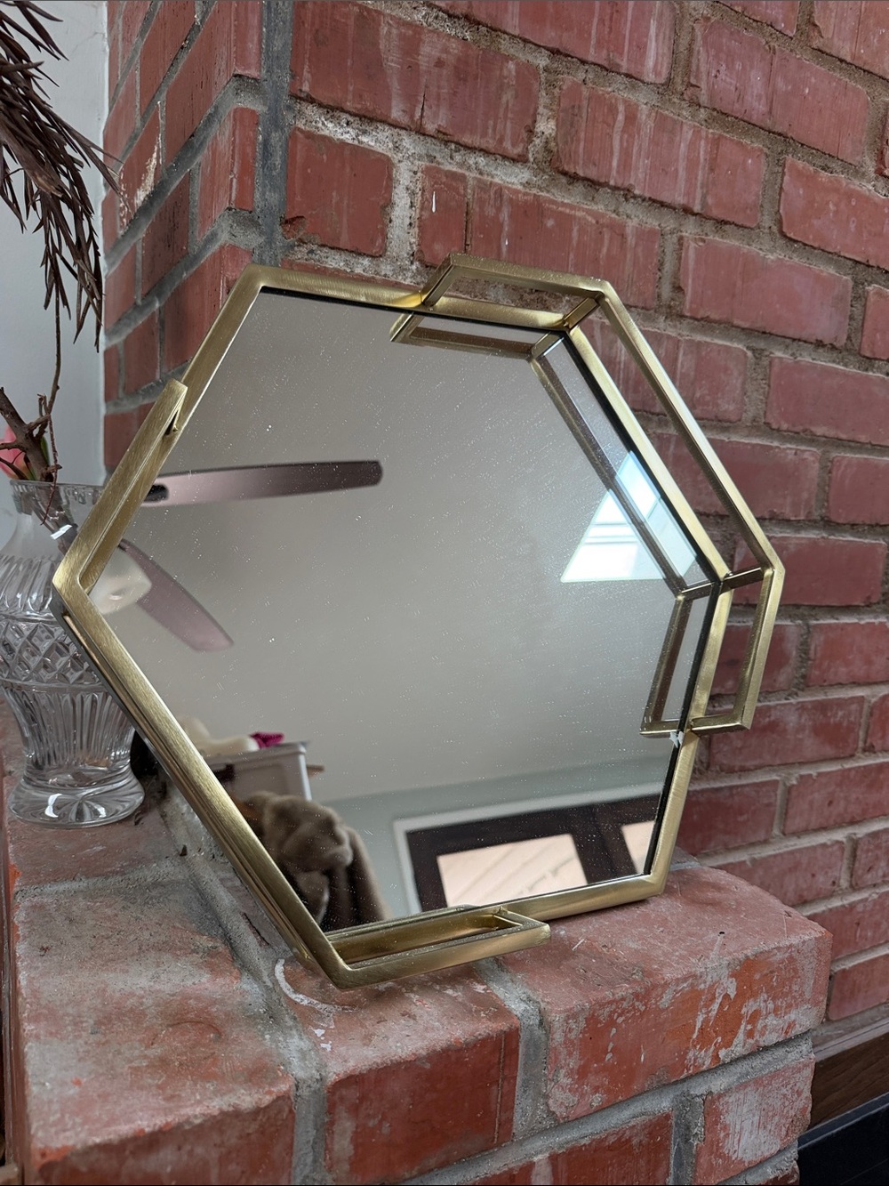 Brass Hexagon Accent Mirror Vanity Tray Catchall